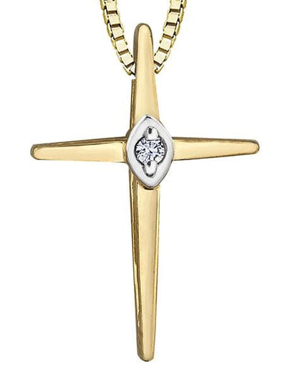 Yellow Gold Diamond Cross Pendant Necklace.
