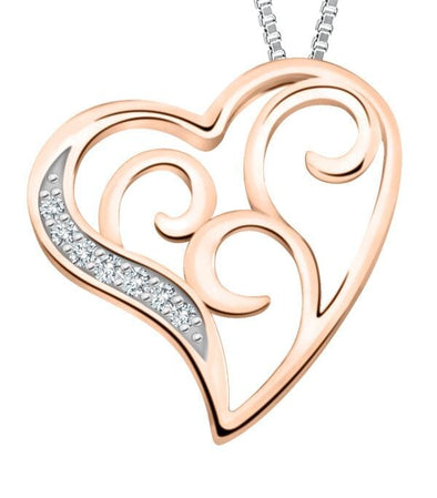 White Gold, Rose Gold Diamond Heart Pendant Necklace.