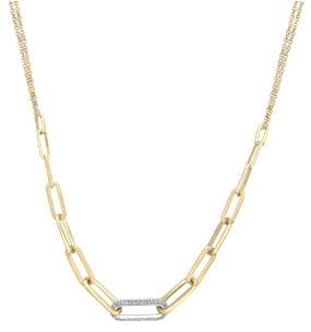 Yellow Gold Diamond Paperclip Pendant Necklace.