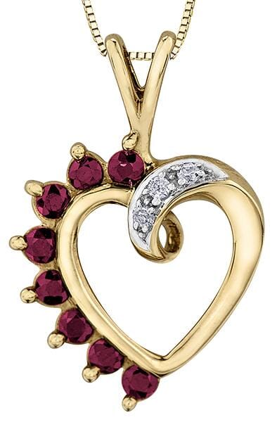 Yellow Gold Ruby, Diamond Heart Pendant Necklace.