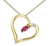 Yellow Gold Diamond, Ruby Heart Pendant Necklace.