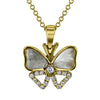 Yellow Gold Mother of Pearl, Diamond Butterfly Pendant Necklace.