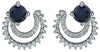 White Gold Created Blue Sapphire, Diamond Stud Earrings.0.12 Total Diamond Weight.