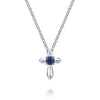 Sterling Silver Blue Sapphire Cross Pendant Necklace.