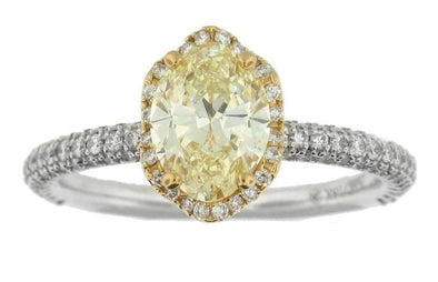 White Gold Canadian Diamond Engagement Ring. Natural Fancy Yellow Diamond