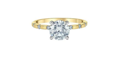 Yellow Gold Lab-Grown Center Diamond With Earth Mined Accent Diamonds Engagement Ring.