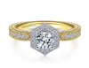 Yellow Gold Lab-Grown Center Diamond With Earth Mined Accent Diamonds Engagement Ring.