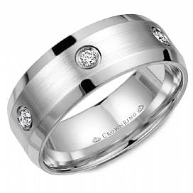 White Gold Diamond Mens Band. 0.24 Ct Total Diamond Weight. With Brushed Finish And High Polish, Bevelled Edge