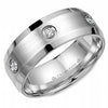 White Gold Diamond Mens Band. 0.24 Ct Total Diamond Weight. With Brushed Finish And High Polish, Bevelled Edge