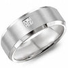 White Gold Diamond Mens Band. 0.10 Ct Total Diamond Weight. With Brushed Finish And High Polish, Bevelled Edge