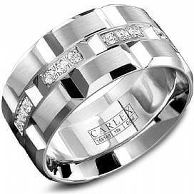 White Gold Diamond Mens Band. 0.42 Ct Total Diamond Weight. With Brushed Finish And High Polish, Bevelled Edge