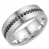 White Gold Mens Band. Black Diamonds 0.75 Ct Total Diamond Weight. With Brushed Finish And Rope Edge