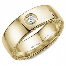 Yellow Gold Diamond Mens Band. With Rope Edge