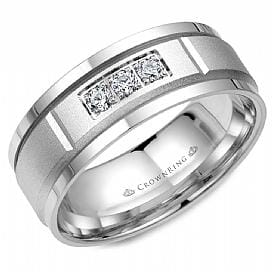 White Gold Diamond Mens Band.0.15 Ct Total Diamond Weight. With Brushed Finish And High Polish Edge