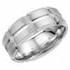 White Gold Diamond Mens Band. 0.15 Ct Total Diamond Weight. With Brushed Finish And High Polish, Bevelled Edge