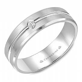 White Gold Diamond Mens Band. With Brushed Finish 0.05 Ct