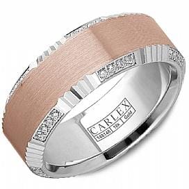 White Gold, Rose Gold Diamond Mens Band. 0.36 Ct Total Diamond Weight. With Brushed Finish And High Polish, Bevelled Edge