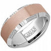 White Gold, Rose Gold Diamond Mens Band. 0.36 Ct Total Diamond Weight. With Brushed Finish And High Polish, Bevelled Edge