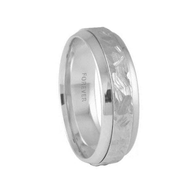 White Gold Hammered Mens Band. 6.5mm Wide.
