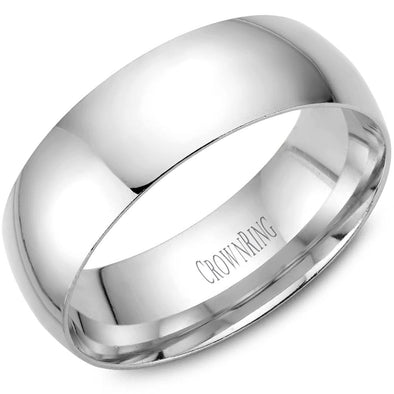 White Gold Comfort Fit, High Polish, Domed 6.5mm Wide.Wedding Band. Stock Size: 7 (Alternate sizes available)