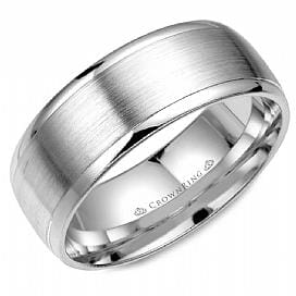 White Gold Mens Band. Comfort Fit With Brushed Finish And High Polish Edge