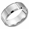 White Gold Mens Band. BrushedComfort Fit With Finish And High Polish, Bevelled EdgeStock Size: 10 (Alternate sizes available)