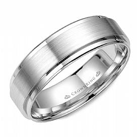 White Gold Brushed, Bevelled Edge Wedding Ring