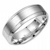White Gold Mens Band. With Brushed Finish And High Polish, Bevelled Edge