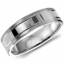 White Gold Mens Band. With High Polish Finish And Brushed Edge