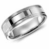 White Gold Mens Band. With High Polish Finish And Brushed Edge