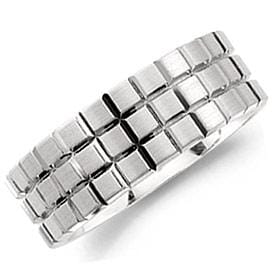 White Gold Mens Band. With Brushed, Textured Design