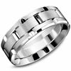 White Gold Mens Band. With Brushed Finish And High Polish, Bevelled Edge