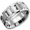 White Gold Mens Band. With Brushed Finish And High Polish, Bevelled Edge