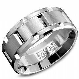 White Gold Mens Band. With Brushed Finish And High Polish, Bevelled Edge