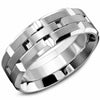 White Gold Mens Band. With Brushed Finish And High Polish, Bevelled Edge