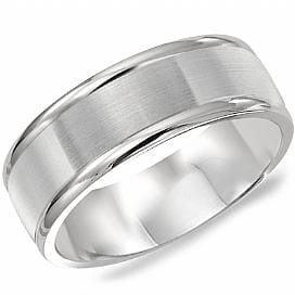 White Gold Mens Band. With Brushed Finish And High Polish Edge