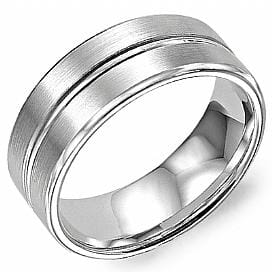 White Gold Mens Band. With Brushed Finish