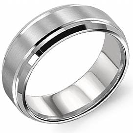 White Gold Mens Band. With Brushed Finish And High Polish Edge