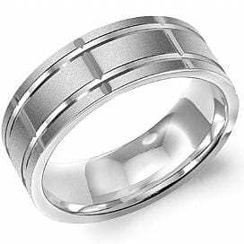 White Gold Mens Band. With Brushed Finish