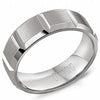 White Gold Mens Band. With Brushed Finish And High Polish, Bevelled Edge