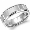 White Gold Mens Band. With Sandblast Finish And High Polish, Bevelled Edge