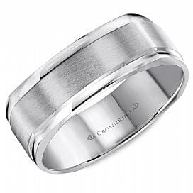 White Gold Mens Band. With Brushed Finish And High Polish Edge