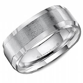 White Gold Mens Band. With Brushed Finish And High Polish Edge
