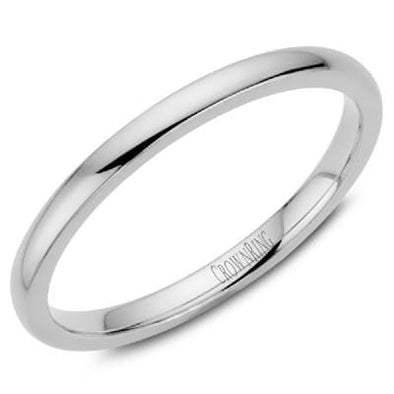 White Gold Comfort Fit, High Polish, Domed 2mm Wide.Band. Stock Size: 6 (Alternate sizes available)