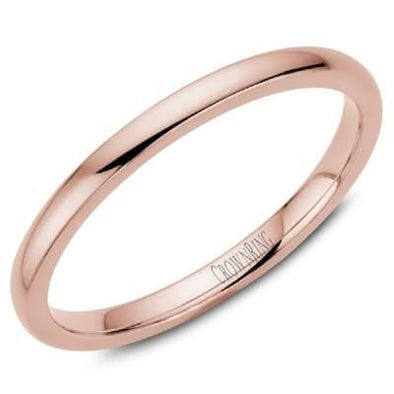 Rose Gold Wedding Band. Comfort Fit, High Polish, Domed 2mm Wide.Stock Size: 5 (Alternate sizes available)