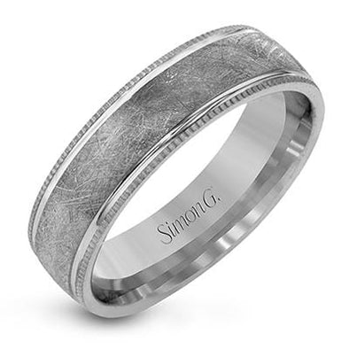 White Gold Wedding Band Textured, Milgrained Edge