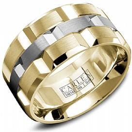 Yellow Gold Mens Band. With Brushed Finish And High Polish, Bevelled Edge