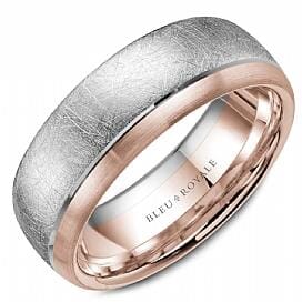 White Gold And Rose Gold Mens Band. With Diamond Brushed Finish