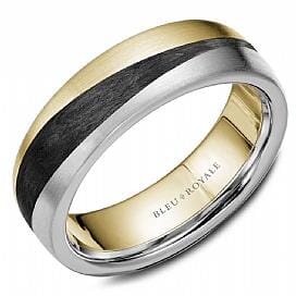 Two Tone Wedding Band Brushed Satin Finish w/ black Carbon Accent
