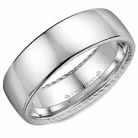White Gold Mens Band. With High Polish Finish And Rope Edge